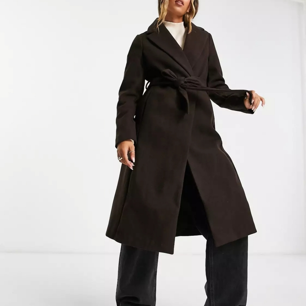 New Look belted formal coat in brown